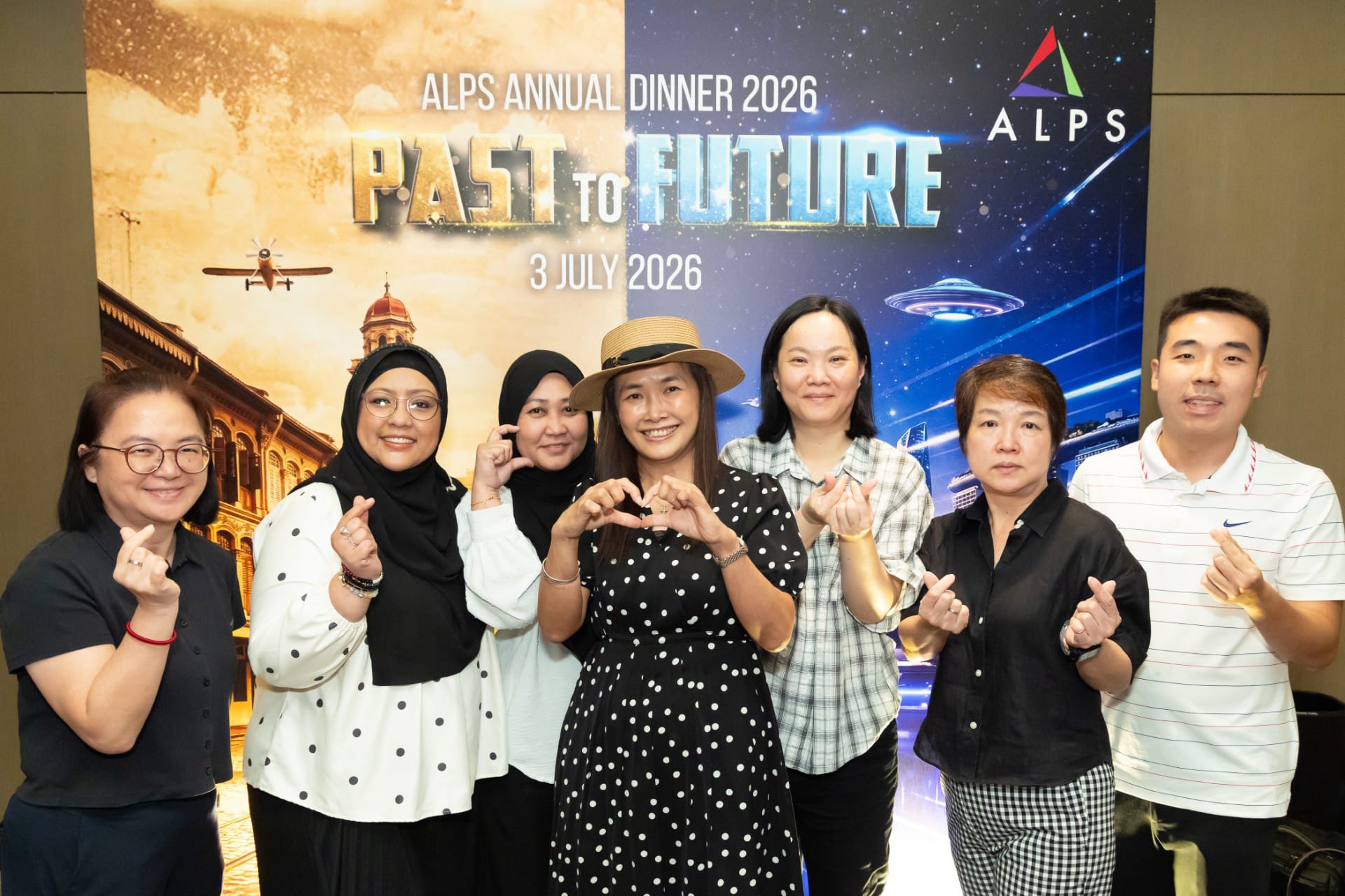 Photo of 7 ALPS staff taken at ALPS Anniversary Dinner